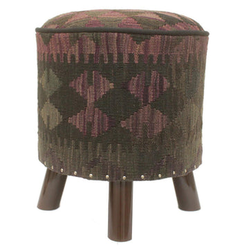 handmade Traditional Ottoman Black Purple Hand-made ROUND Vegetable dyed wool and wood  17'' x 17'' x 19''
